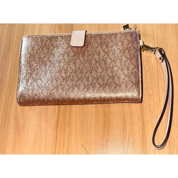 Michael Kors jet set double zip wristlet ROSEGOLD wallet smartphone case combo - Picture 2 of 3